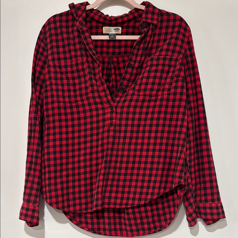Old Navy Red and Black Plaid Button Down Shirt